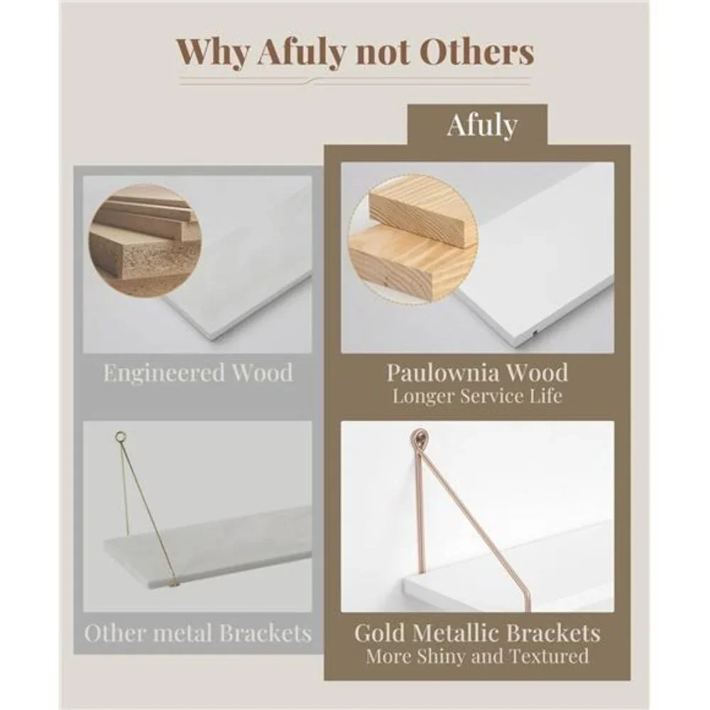 Floating Shelves for Wall, Metallic Gold White Wall Mounted Shelves, Bathroom
